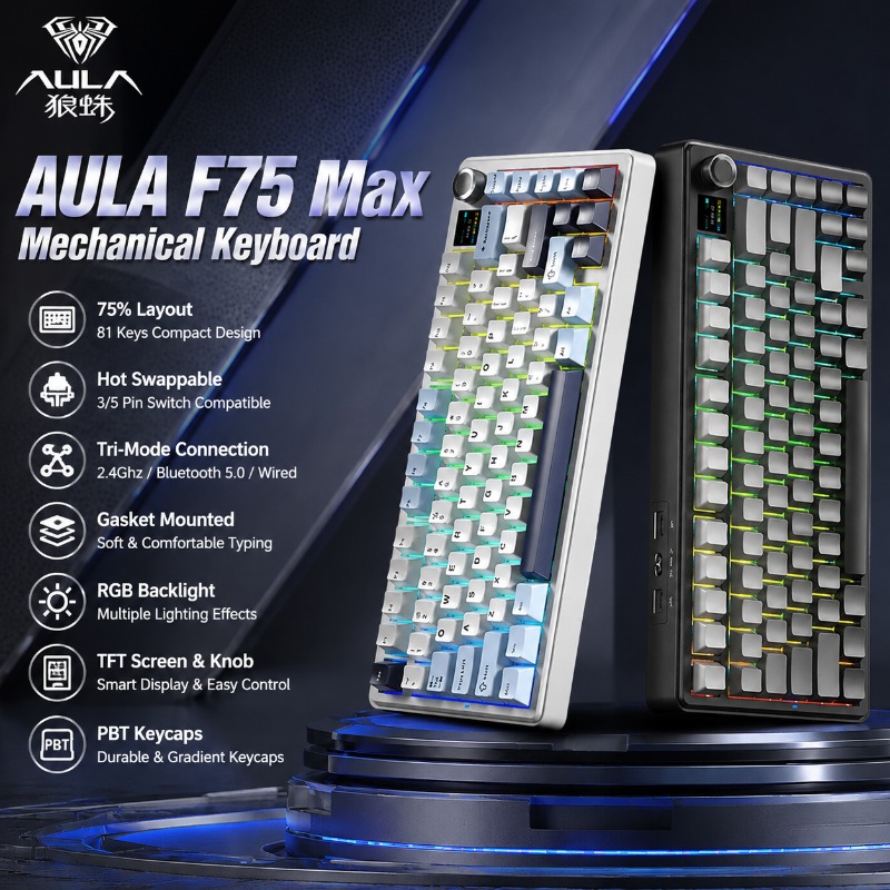 لوحة مفاتيح ميكانيكية AULA F75 - مراجعة Gaming Keyboard Mechanical Wireless وسعره