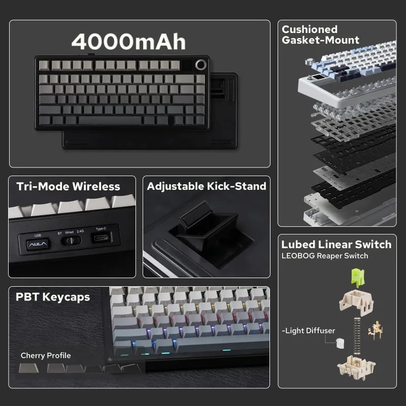 لوحة مفاتيح ميكانيكية AULA F75 - مراجعة Gaming Keyboard Mechanical Wireless وسعره
