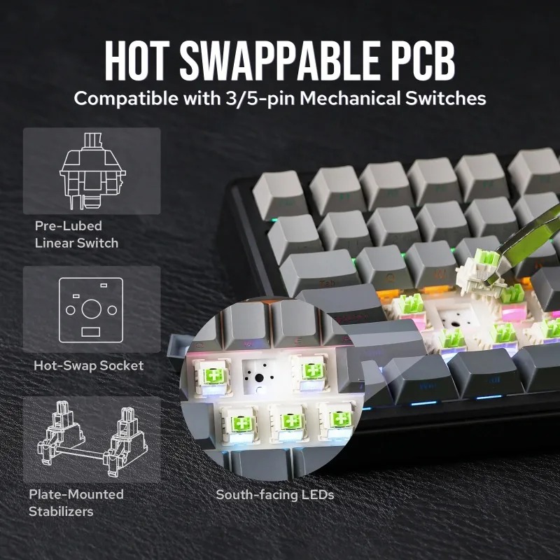 لوحة مفاتيح ميكانيكية AULA F75 - مراجعة Gaming Keyboard Mechanical Wireless وسعره