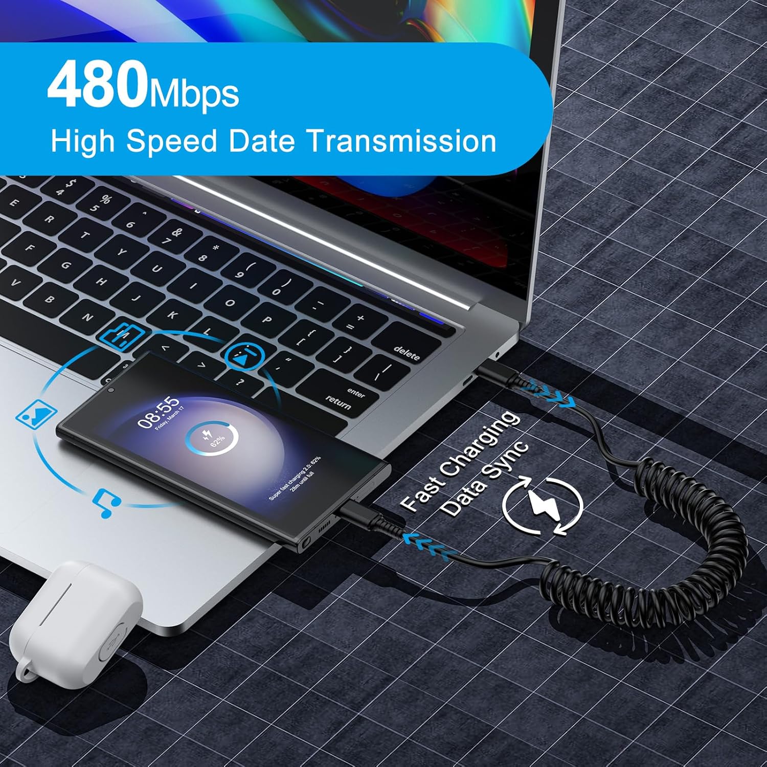 كابل Android Auto USB C إلى US - مراجعة Coiled Usb Cable وسعره